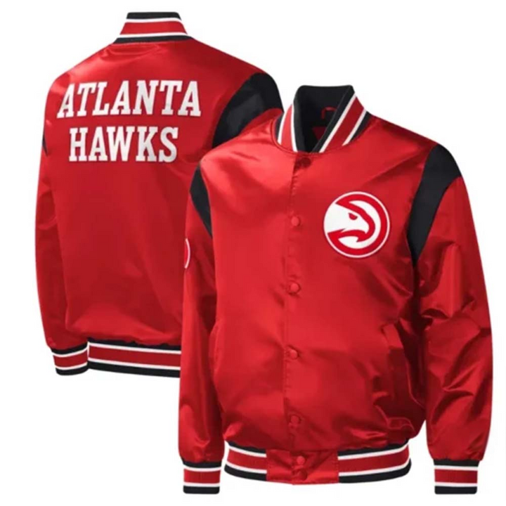 NBA Atlanta Hawks satin jacket with team logo and vibrant colors in USA