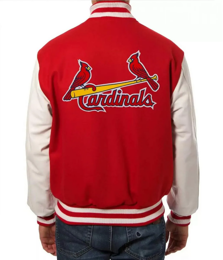 Back View MLB St Louis Cardinals Wool And Leather Jacket