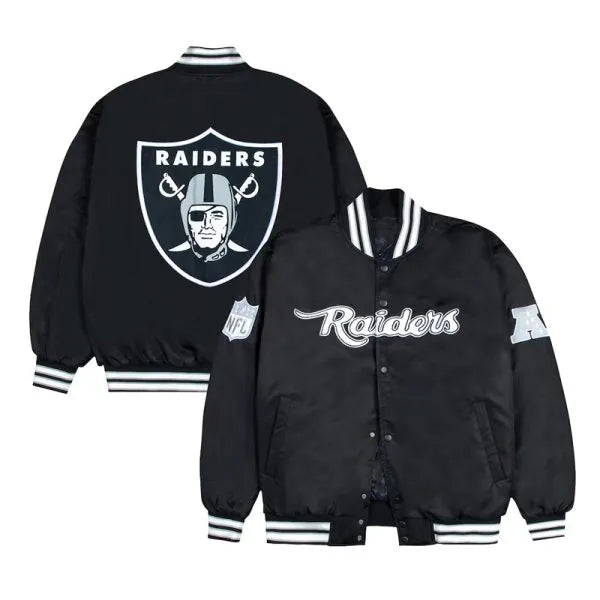 Las Vegas Raiders Gray and White Rib Bomber Black Jacket