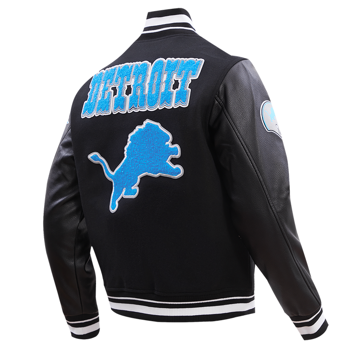 NFL Detroit Lions Vintage Leather Jacket with Embroidered Team Crest