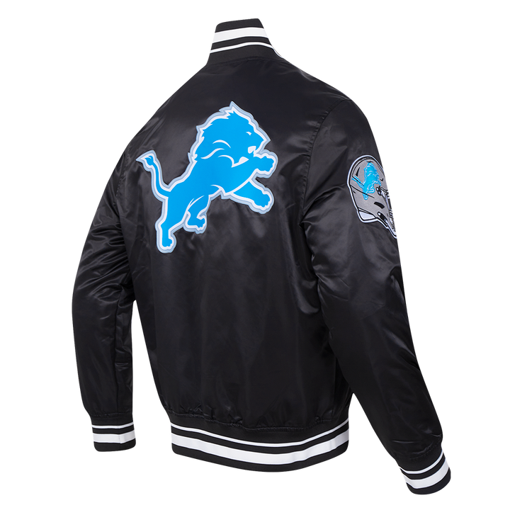 Detailed Shot of Detroit Lions Script Tail Jacket with Team Helmet Patch