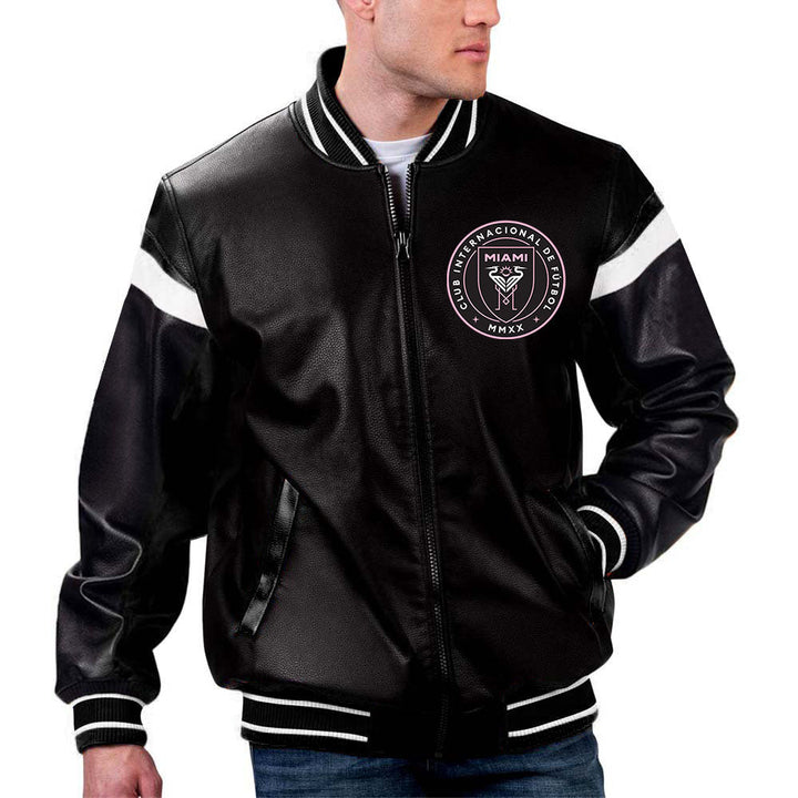 MLS Inter Miami CF leather jacket side view in American style