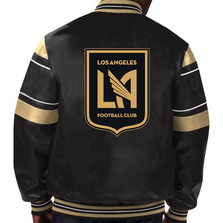 Premium quality front-zip Los Angeles FC leather jacket for game day in American Style