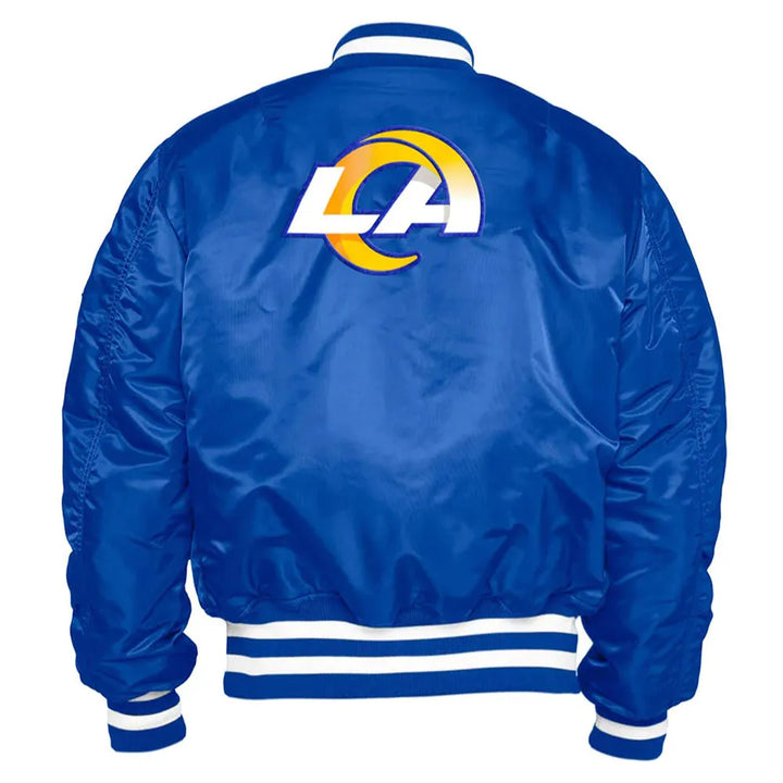 NFL LA Rams Royal Blue Satin Bomber Jacket
