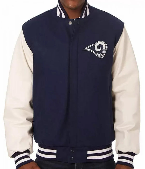 LA Rams White and Blue Varsity Jacket For Men and Women