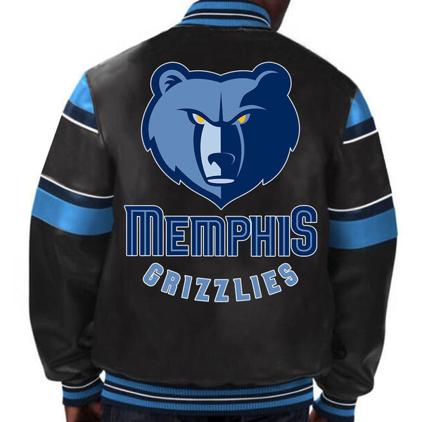 NBA Memphis Grizzlies leather jacket with team logo design in USA