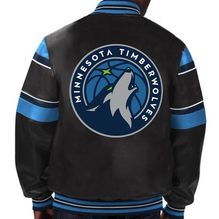 NBA Minnesota Timberwolves leather jacket with team logo design for men and women in USA