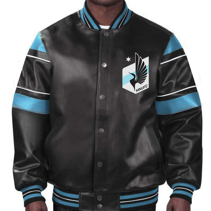 Durable and comfortable Minnesota United FC leather jacket for match day in USA