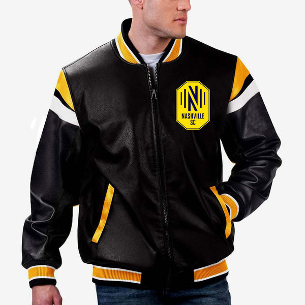 MLS Nashville SC leather jacket back view in American style