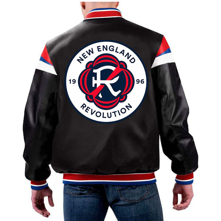 MLS New England Revolution leather jacket front view in USA