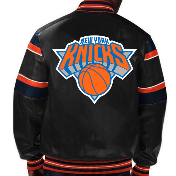 NBA New York Knicks leather jacket with team logo design for men and women in USA