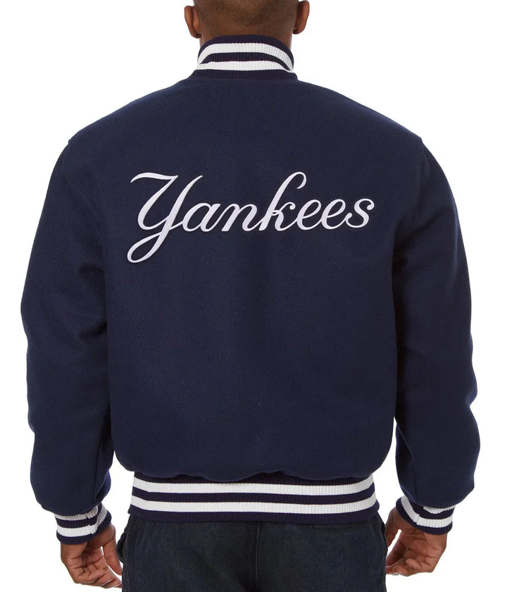 Varsity Yankees New York Blue Wool Jacket Front View in USA