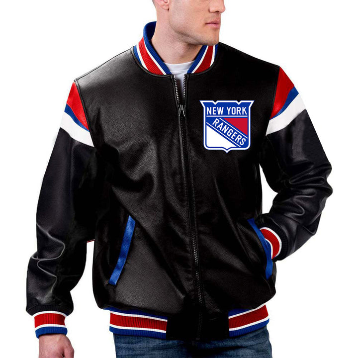 The Pricy NHL New York Rangers Leather Jacket in France style