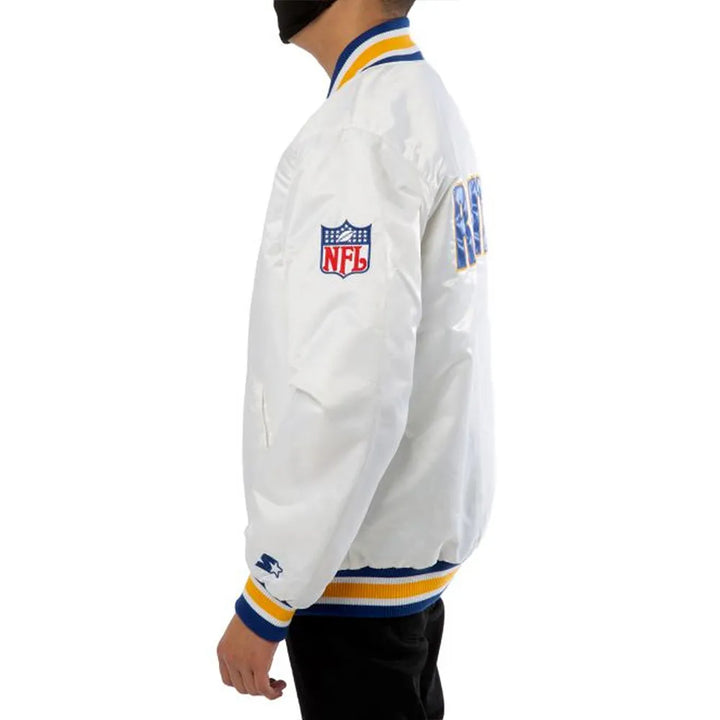 Official LA Rams Cooper Kupp White Satin Jacket
