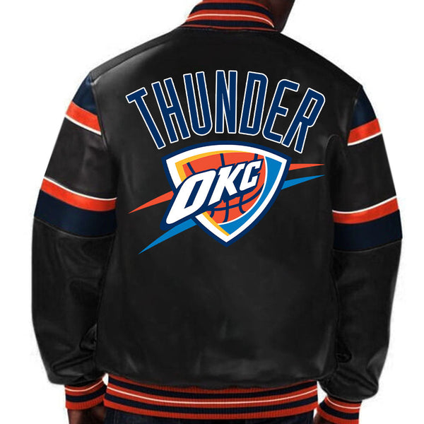 NBA Oklahoma City Thunder leather jacket with team logo design for men and women in USA