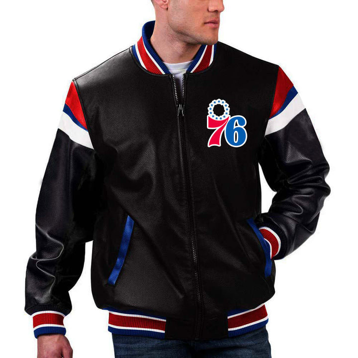 Philadelphia 76ers NBA Team Leather Jacket by TJS in France style