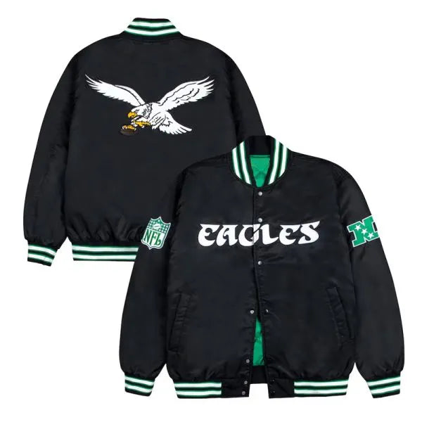 Philadelphia Eagles Green and White Rib Bomber Black Jacket