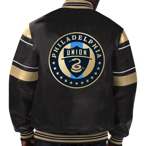 Premium leather jacket with Philadelphia Union team branding in USA