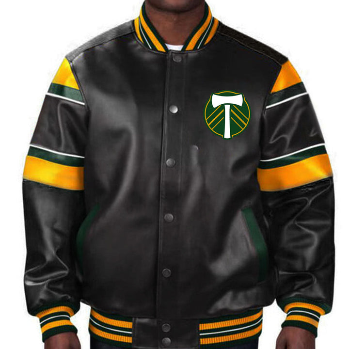 Show your Portland Timbers pride with this premium leather jacket in American Market