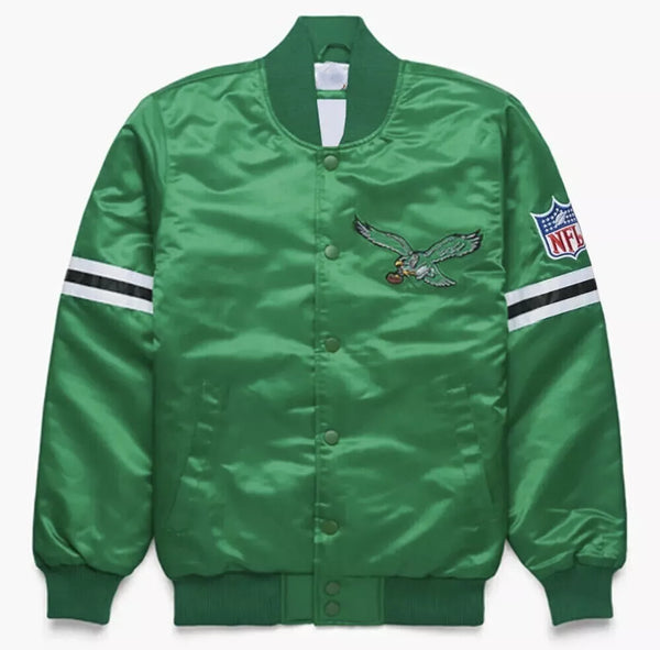 Front View NFL Philadelphia Eagles Satin Jacket Men and Women