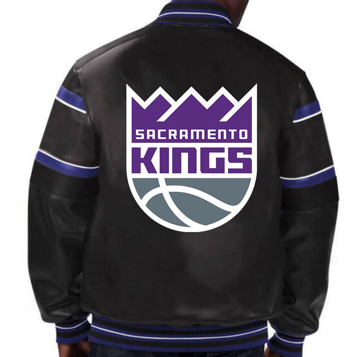 NBA Sacramento Kings leather jacket with team logo design for men and women in USA