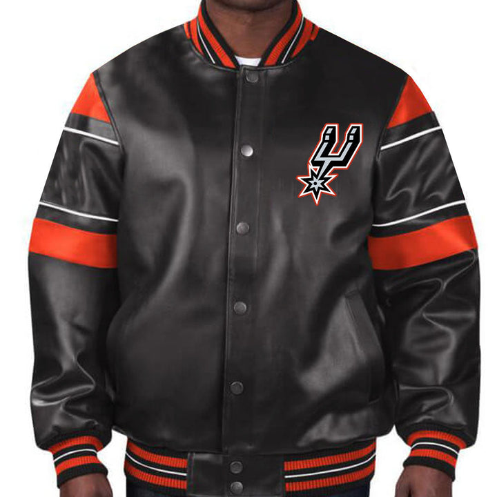 Stylish San Antonio Spurs leather jacket featuring team colors for unisex wear in American Market