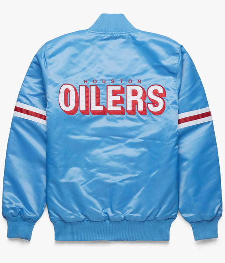 Men's Light Blue Satin Jacket - Houston Oilers
