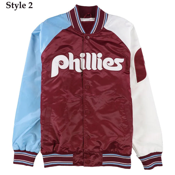 Front View MLB Philadelphia Phillies Satin Jacket Men and Women