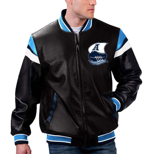 The Pricy Toronto Argonauts CFL Navy Blue and White Varsity Jacket in France style