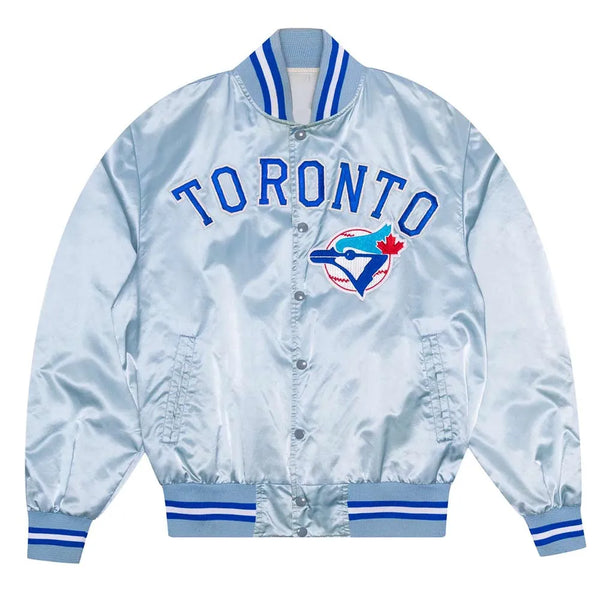 Front View MLB Toronto Blue Jays Satin Jacket Men and Women