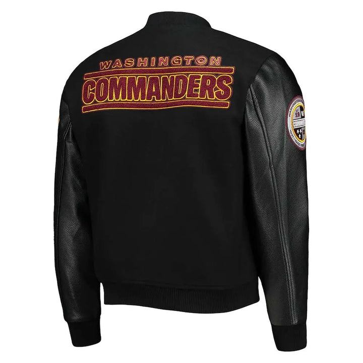 back view washington-commanders-varsity-black-jacket