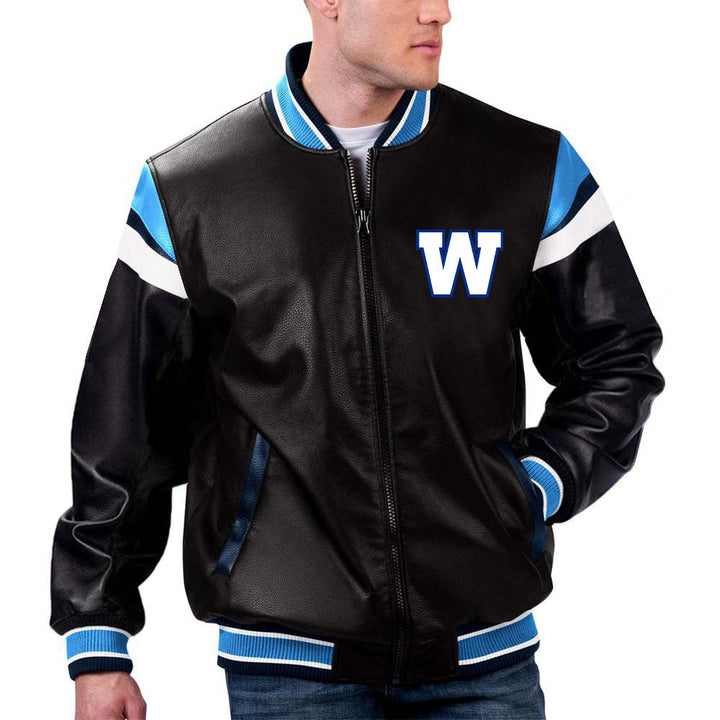 The Pricy CFL Winnipeg Blue Bombers Varsity Jacket in France style