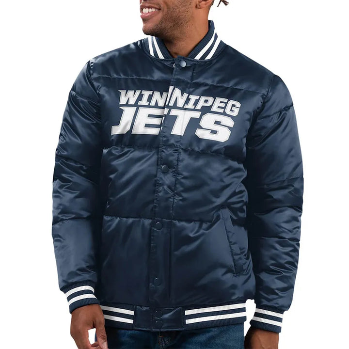 Front view NHL Winnipeg Jets Satin Jacket Men and Women: