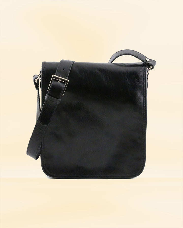 Durable leather messenger bag with two compartments for organized storage
