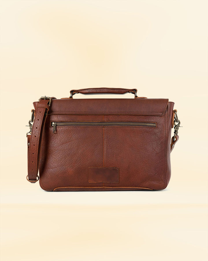 A sleek and professional leather laptop messenger bag, perfect for the American market
