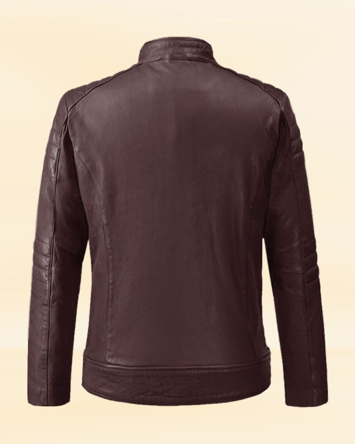Elevate your biker look with a premium burgundy leather jacket in USA