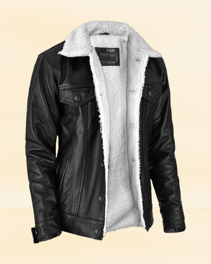 Stay cozy in a faux fur Sherpa leather jacket"