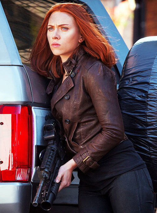 Scarlett Johansson The Winter Soldier Genuine Brown Leather Jacket