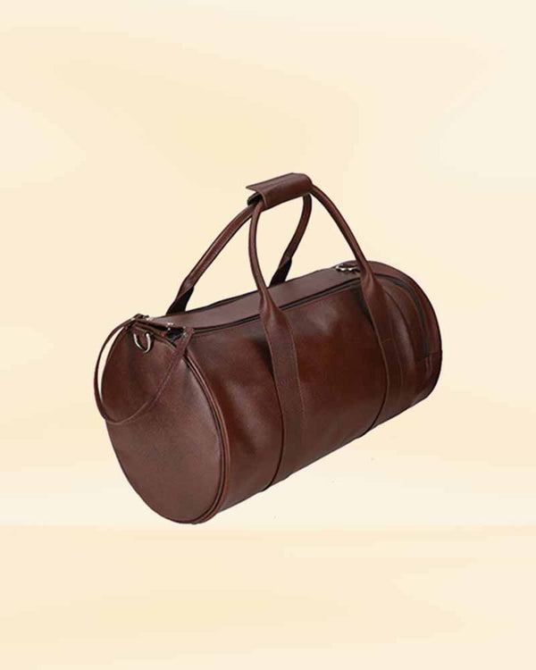 Brown leather duffle bag for travel in UK