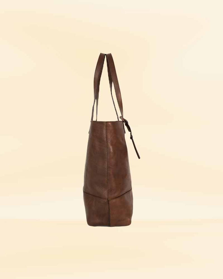 The interior of our leather tote bag, designed to keep your items organized and secure for the American market