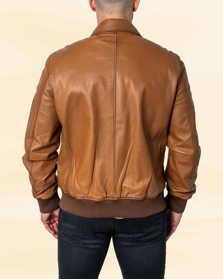 Durable stitch brown leather jacket built to last