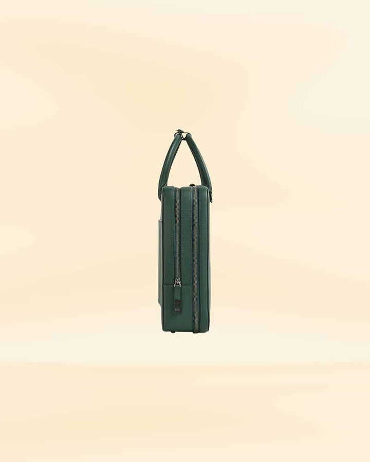 Durable green leather briefcase for daily use USA style