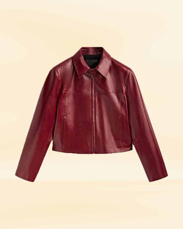 Stylish women's patent finish leather jacket for a glossy look