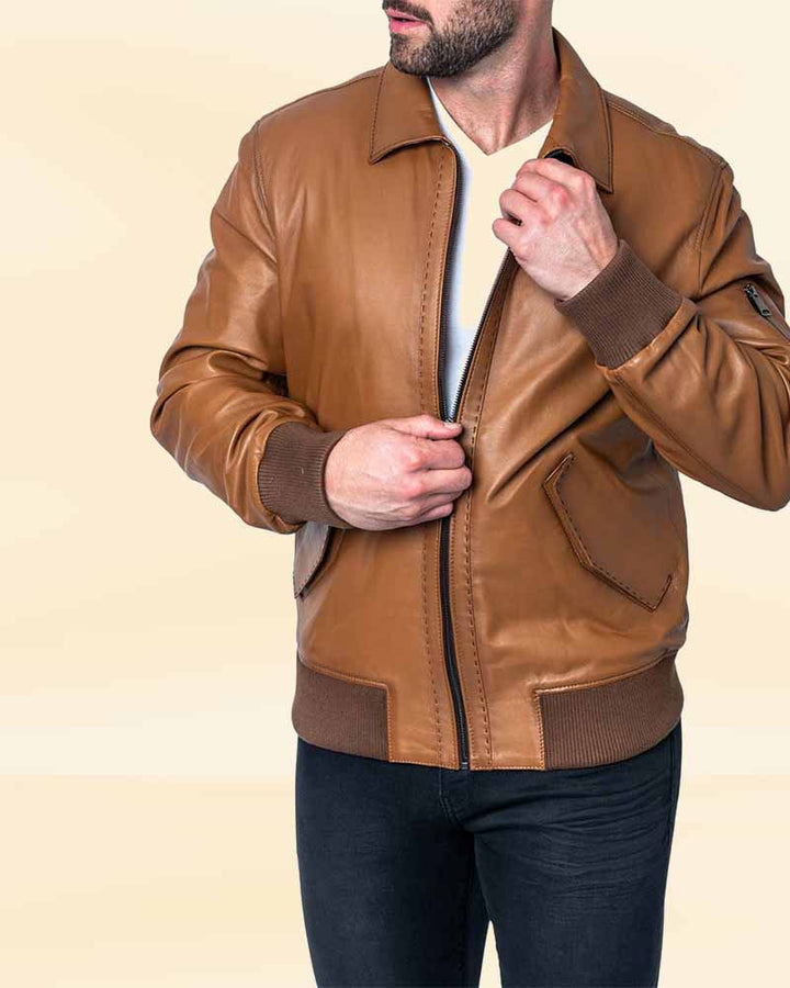 High-quality stitch brown leather jacket for the discerning customer