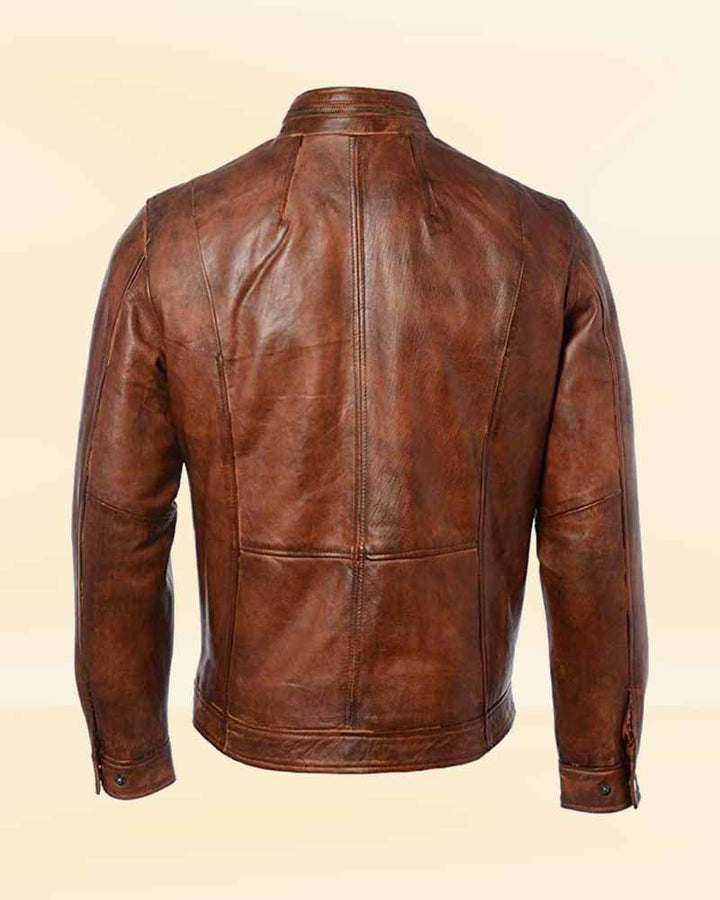 Durable men's leather jacket in tan built to last