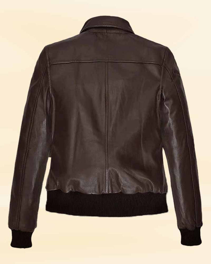 Women's chocolate leather jacket with dual pockets