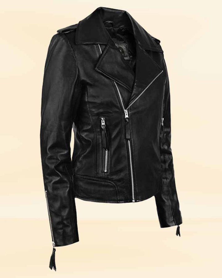 American-made biker leather jacket for women