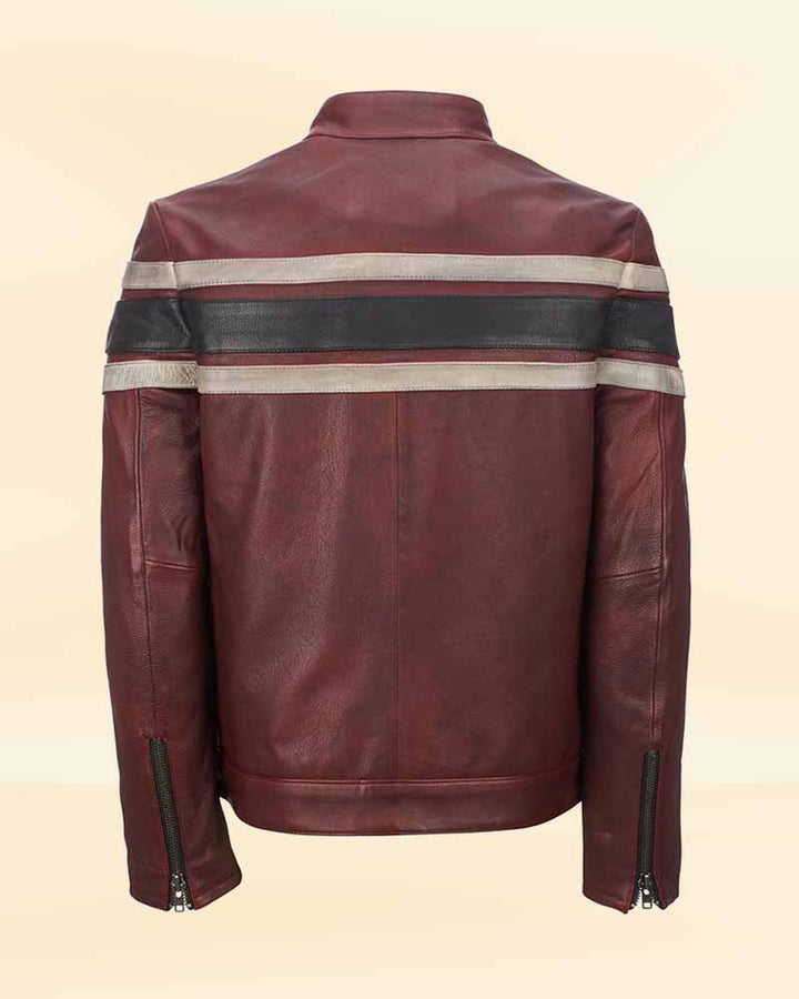 Classic brown men's leather jacket with front chest double layer for timeless style