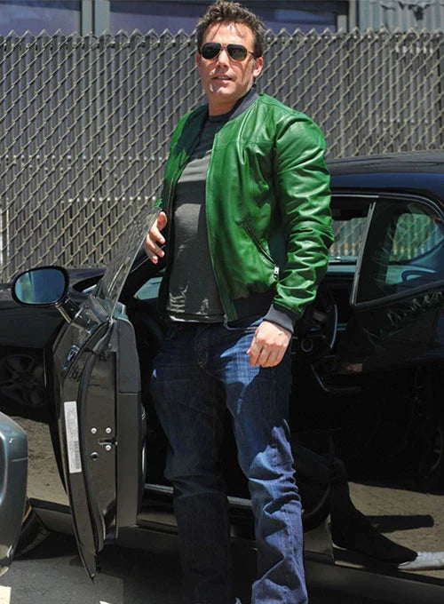 Ben Affleck looks sharp in a leather jacket in USA style