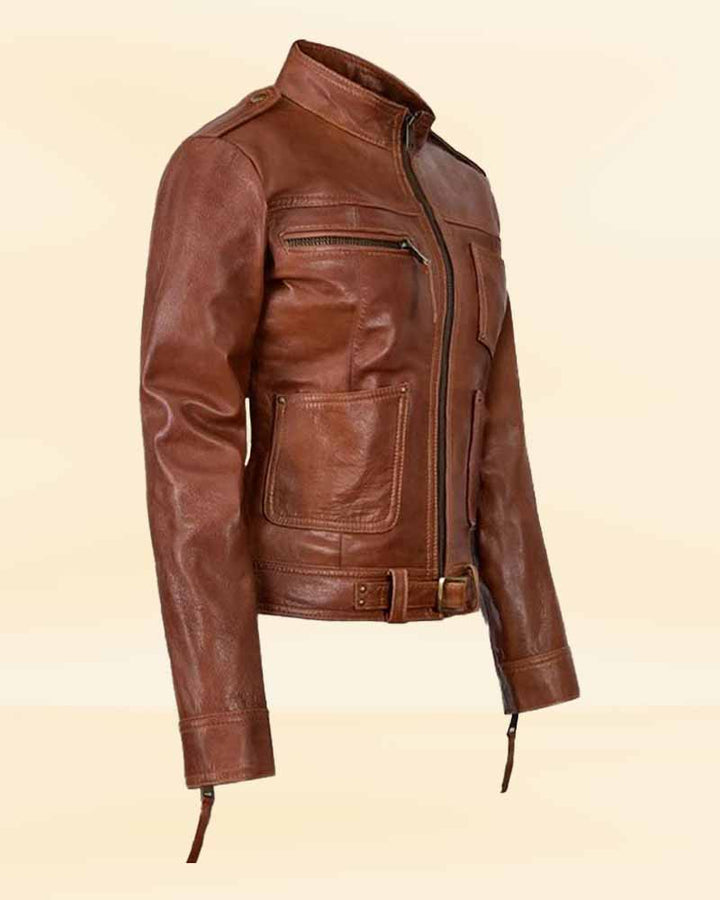 Add a touch of sophistication to your wardrobe with a brown leather jacket